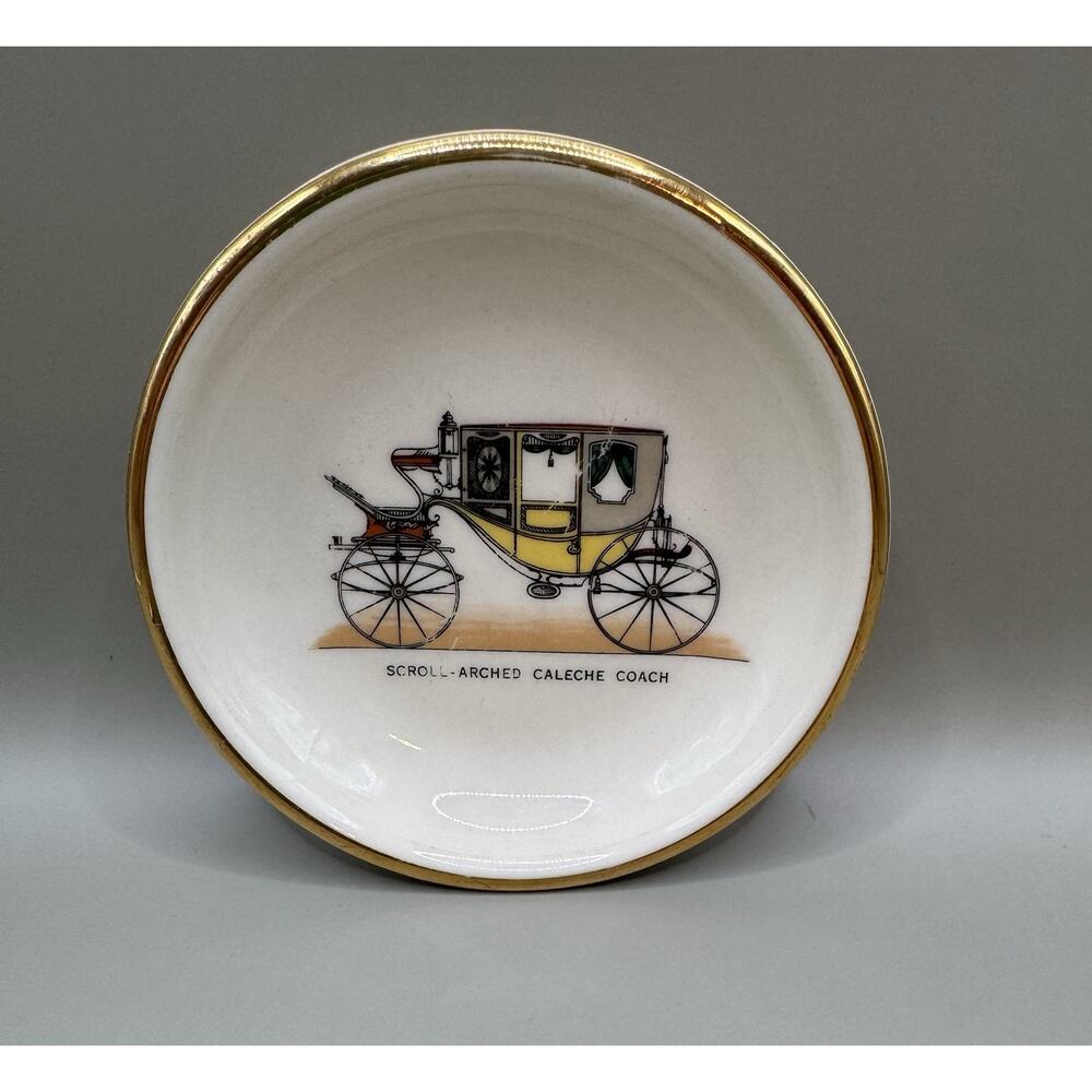 Vintage Hyalyn Porcelain Coach Dish Gold Trim Victorian Carriage Trinket Plate